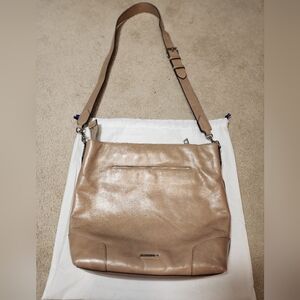 Rebecca Minkoff Large Tan Leather Shoulder Bag Silver Trim NEW $275